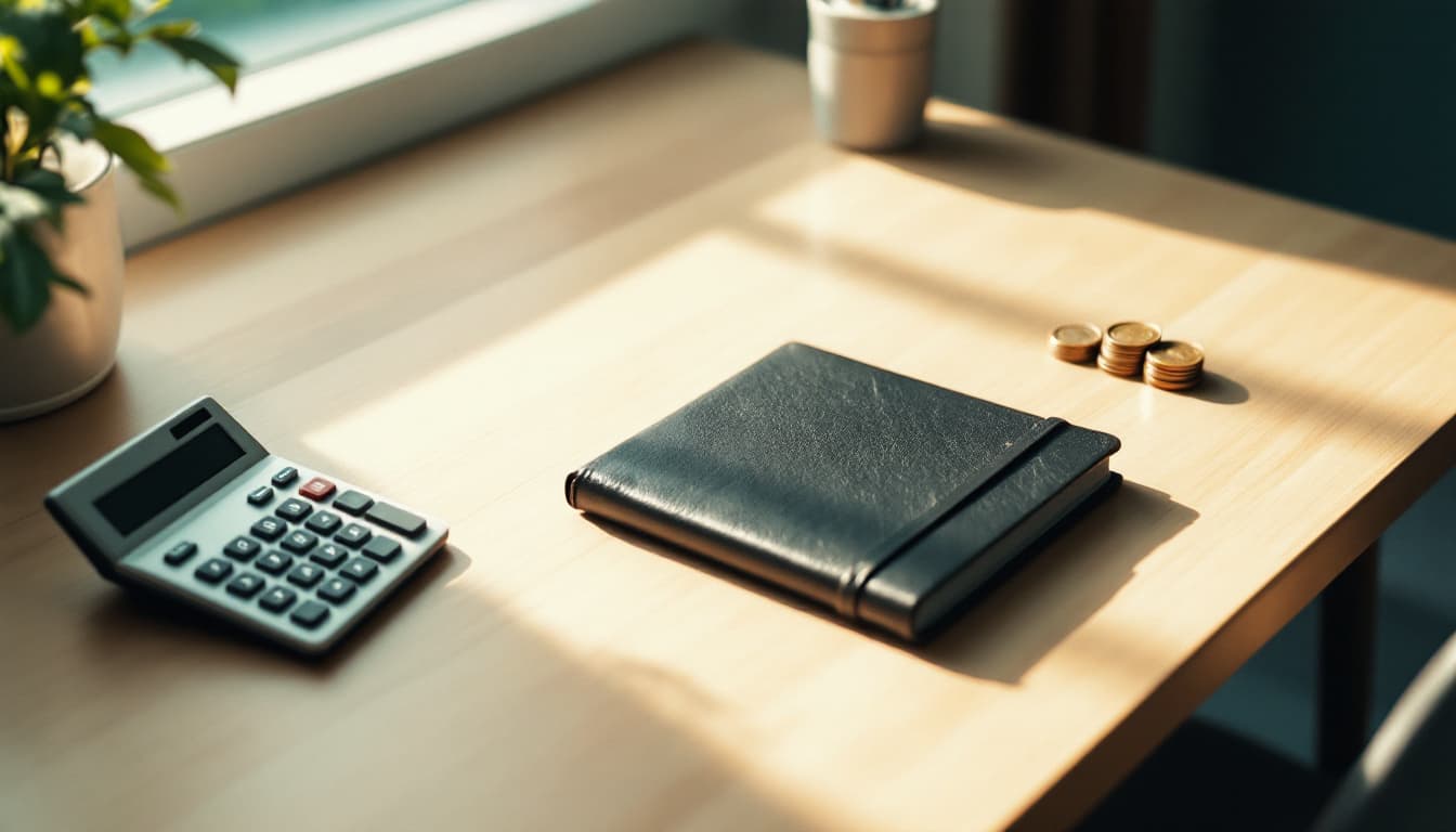 Bureau met dividendoverzicht, rekenmachine en notitieboekje met berekeningen voor dividendbelasting terugvragen