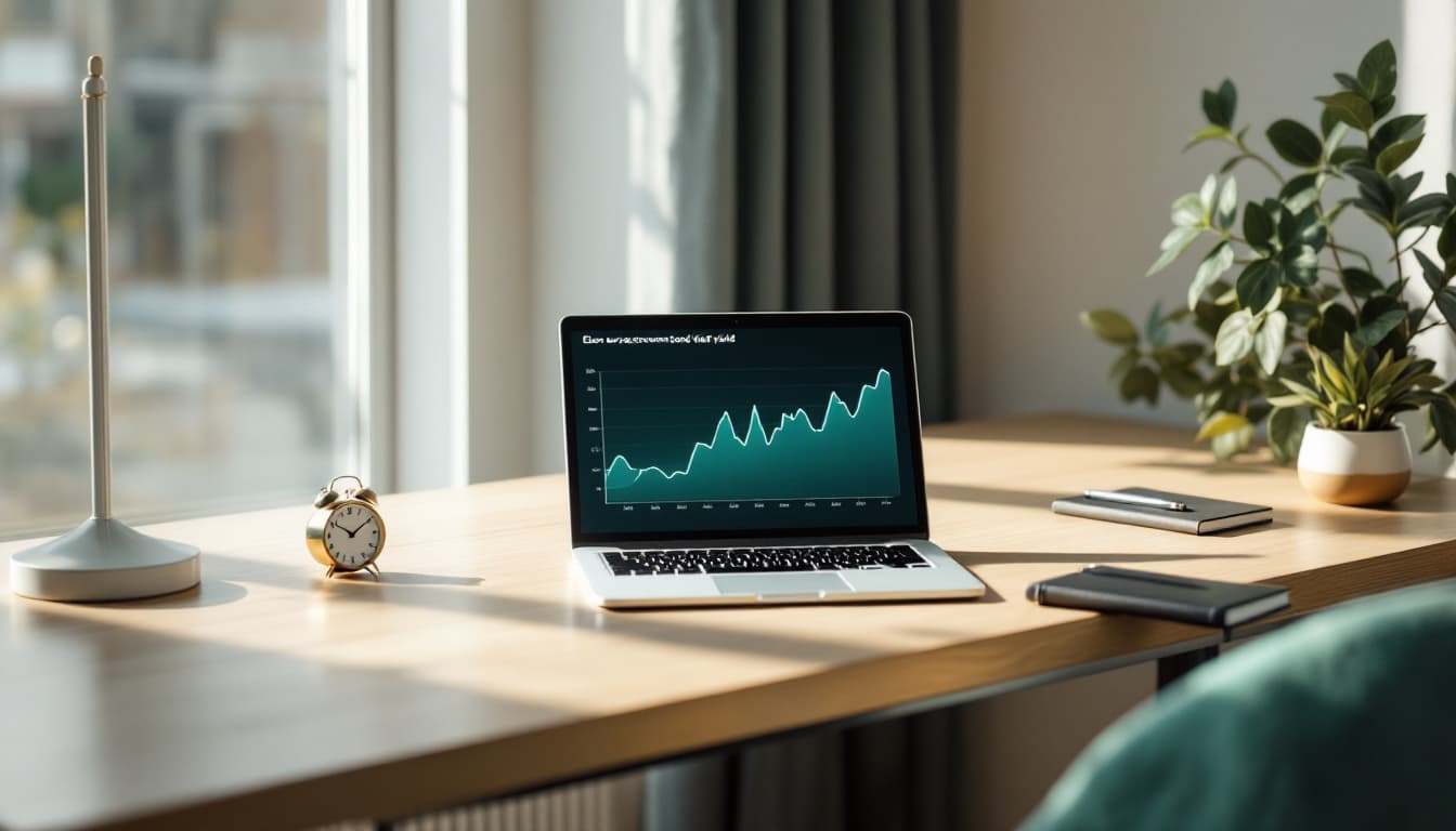 Euro-area bond yield chart on a laptop on a light-wood desk, illustrating the ECB rate hike 2026 impact on a retail investor's portfolio